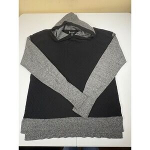 Smartwool Womens L Black Gray Wool Blend Hoodie Textured Knit Pullover